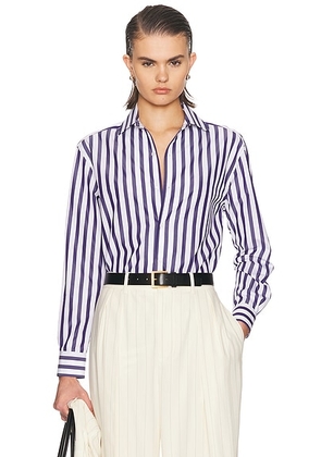 Ralph Lauren Collection Capri Button Up Top in Icon Navy & White - White,Navy. Size 2 (also in 0).