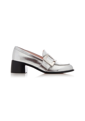 Roger Vivier Viv' Rangers Buckle-Embellished Metallic Leather Loafers - Moda Operandi