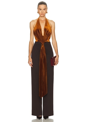 SEROYA Vika Velvet Bodysuit in Marigold - Orange. Size M (also in L, S).