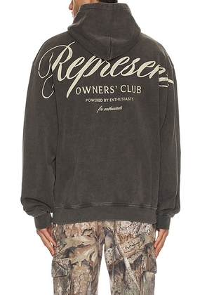 REPRESENT Owners Club Script Hoodie in Vintage Grey - Grey. Size L (also in M, S).