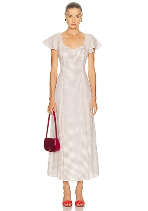 Posse Marlowe Flutter Dress in Cream & Red Polka Dot - White. Size M (also in L, S, XS).