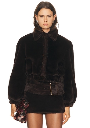 Rowen Rose Bomber Jacket in Brown Faux Fur - Chocolate. Size L (also in ).