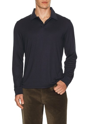Theory Anemone Milano Goris Long Sleeve Polo in Baltic - Navy. Size S (also in L, XL/1X, XXL/2X).
