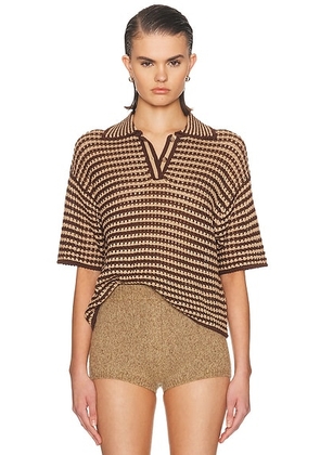 Polo Ralph Lauren Short Sleeve Polo Top in Chocolate Stripe - Brown. Size XL (also in ).