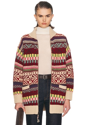 Polo Ralph Lauren Cotton Wool Cardigan in Brick Multi - Cream,Red. Size M (also in L, XS).