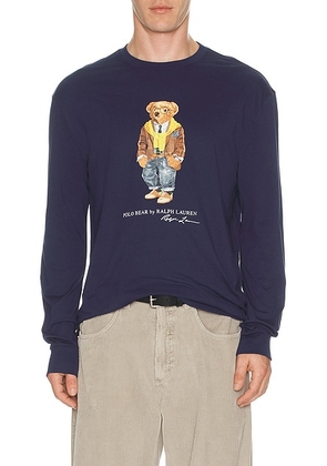 Polo Ralph Lauren Long Sleeve Graphic Novelty Bear T-Shirt in Newport Navy - White. Size XL/1X (also in XXL/2X).