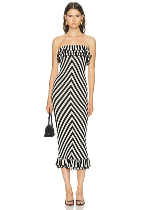 Posse Miles Strapless Dress in Cream & Black - Black,White. Size L (also in M, S, XS).
