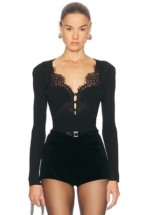 Self-portrait Lace Knit Top in Black - Black. Size XS (also in L).