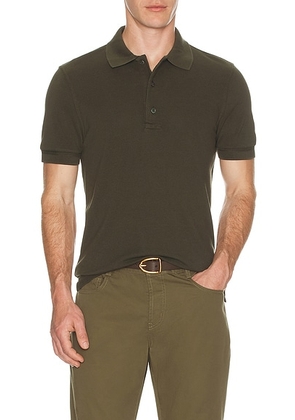 TOM FORD Lyocell Piquet Short Sleeve Polo in Military Green - Army. Size 50 (also in 46, 52).