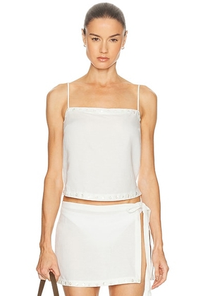 Staud Kirra Linen Tank Top in Ivory - White. Size M (also in L, S, XS).