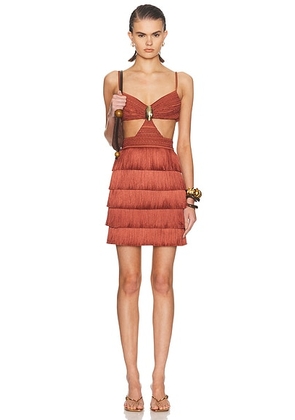 PatBO Amethyst Fringe Dress in Brown - Brick. Size 0 (also in 4, 8).
