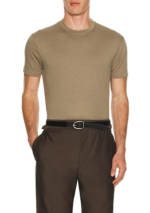 TOM FORD Lyocell Cotton Short Sleeve Crew Neck in Olive Green - Olive. Size 48 (also in 50, 54).