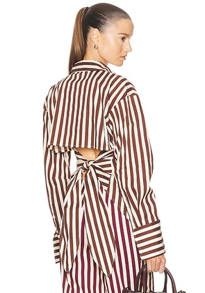 SIMONMILLER Loch Poplin Button Up Top in Choco Brown & Cream - Chocolate. Size M (also in L, S, XL, XS).