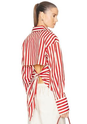 SIMONMILLER Loch Poplin Button Up Top in Venetian Red Stripe - Red. Size M (also in XS, S, L, XL).