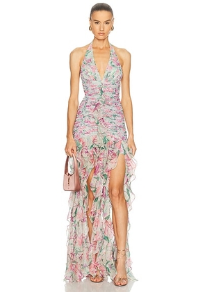 PatBO Honey Flower Plunge Dress in Green - Green,Pink. Size 2 (also in 6).