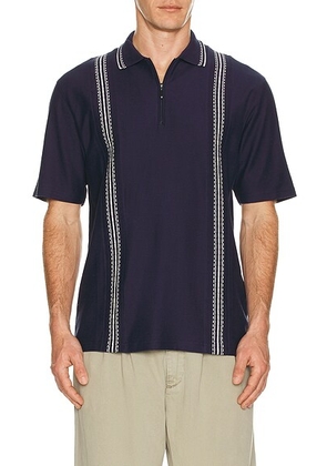 Palmes Panel Zip Polo in Navy - Navy. Size M (also in S, L, XL/1X).