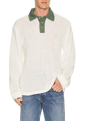 Palmes Knitted Rugby Shirt in Off White - White. Size S (also in M, L, XL/1X).