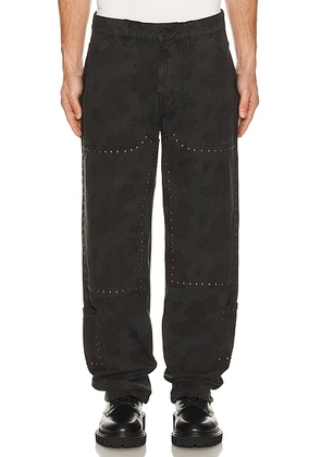 Pleasures Cowhide Double Knee Work Pant in Black - Black. Size 30 (also in 28, 32, 34).
