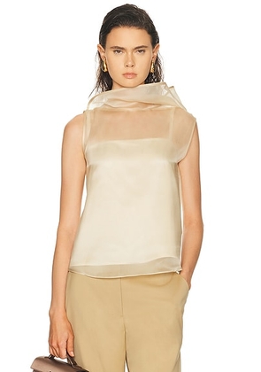 SEV High Neck Organza and Satin Lining Colum Top in Sand - Nude. Size 38 (also in 40).