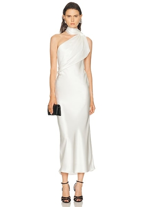 SEV Draped Scarf Neck Satin Dress in Ivory - White. Size 38 (also in 34, 40).