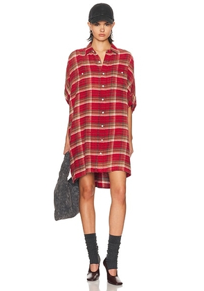 R13 Plaid Oversized Boxy Shirt Dress in Red Plaid - Red. Size all.