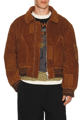 Story mfg. Patchwork Grain Bomber in Brown Scarecrow Cord - Brown. Size L (also in XL/1X).
