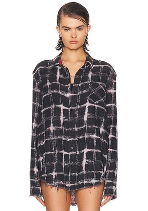 R13 Reversible Shredded Seam Shirt in Black Ecru Plaid With Red Leopard - Black,Red. Size L (also in S, XS).