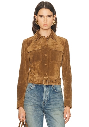 Saint Laurent Belted Suede Jacket in Noix - Brown. Size 40 (also in 42).