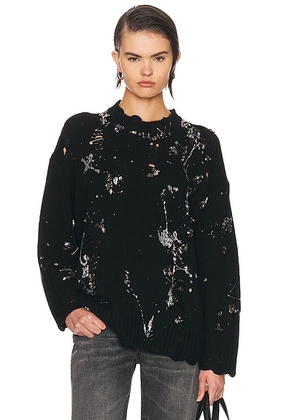 R13 Distressed Oversized Crystal Pin Sweater in Black - Black. Size M (also in XS, S, L).