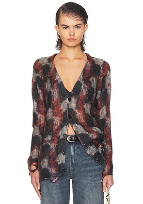 R13 Printed Boyfriend Cardigan in Red  Black  & White - Black. Size M (also in XS, S).