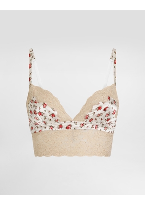 Dolce & Gabbana Small Rose-print Satin And Lace Bra - Woman Underwear Multicolor 4