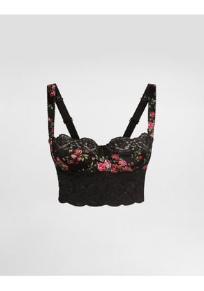 Dolce & Gabbana Small Rose Bouquets-print Satin And Lace Balconette - Woman Underwear Multicolor 3b