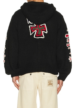 Rice nine ten Hand Kinitted Sk8 Zip Hoodie in Black - Black. Size 1 (also in 2).