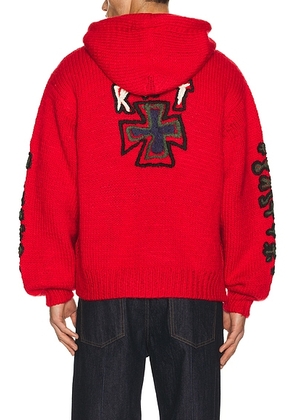 Rice nine ten Hand Knitted Sk8 Zip Hoodie in Red - Red. Size 1 (also in 2).