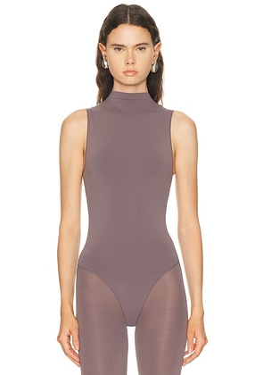 SWEDISH STOCKINGS Idun Mockneck Sleeveless Bodysuit in Mid Grey - Mauve. Size M/L (also in L/XL).