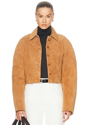 Rohe Rounded Textured Suede Jacket in Cognac - Brown. Size 38 (also in 34).