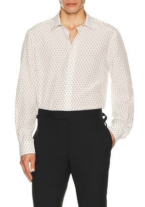 TOM FORD Crepe De Chine Diamond Print Fluid Fit Shirt in White & Violet - White. Size 40 (also in ).