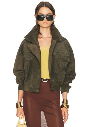 Saint Laurent Suede Bomber in Militaire - Green. Size 36 (also in ).