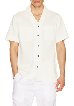 Polo Ralph Lauren Short Sleeve Cotton Linen Waffle Knit Andy Camp Shirt in Nevis - White. Size L (also in S, XL/1X, XXL/2X).