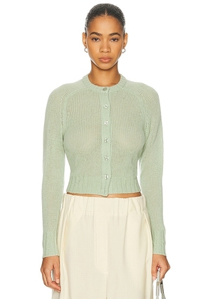 RE/DONE Slim Cashmere Cardigan in Melon - Sage. Size L (also in M, S).