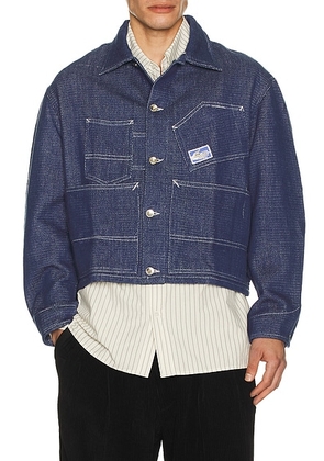 Story mfg. Station Jacket in Denim Selvedge Handloom - Blue. Size L (also in S, M, XL/1X).