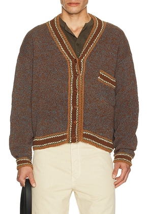 Story mfg. Bulb Cardigan Knit in Twisted Dusk - Brown. Size L (also in S, M).