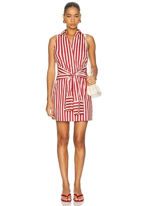 SIMONMILLER Inna Sleeveless Poplin Mini Dress in Venetian Red Stripe - Red. Size L (also in M, S, XL, XS).