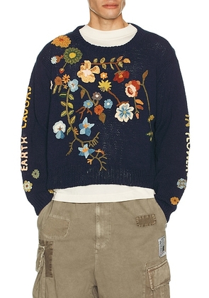 Story mfg. Piper Jumper Knit in Indigo Earth Laughs - Navy. Size L (also in S, M).