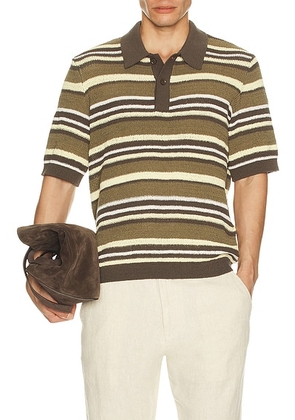 SAMSOE SAMSOE Samarco Short Sleeve Polo in Burnt Olive Stripe - Olive. Size L (also in M, S).