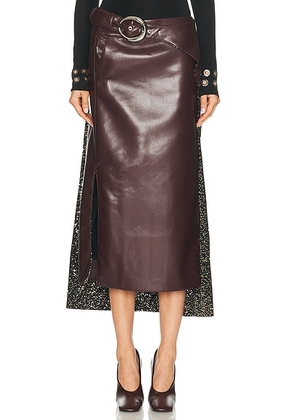 RABANNE Leather & Sequin Skirt in Brown Plum - Wine. Size 34 (also in ).