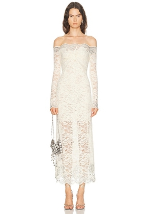 RABANNE Studded Off Shoulder Maxi Dress in Ivory - Ivory. Size 42 (also in ).