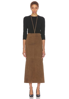 The Row Erina Suede Skirt in Oak Brown - Brown. Size 0 (also in 2, 6).