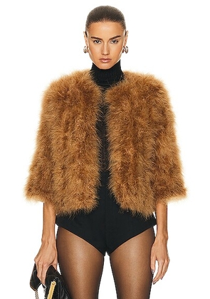 Yves Salomon Feather Cropped Jacket in Madeline - Beige. Size 42 (also in ).