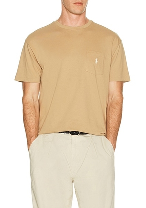 Polo Ralph Lauren Short Sleeve Crewneck Pocket Tee in Cafe Tan - Tan. Size L (also in M, XL/1X, XXL/2X).